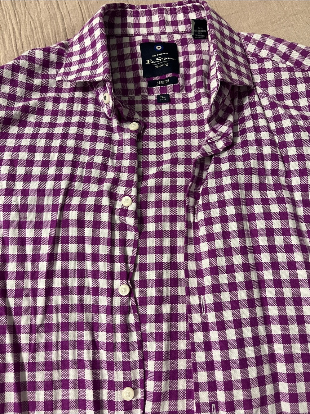 Ben Sherman Purple and White Gingham Stretch Button-Down Shirt